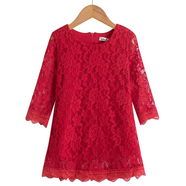 [LCS] Blomsterflickklänning, spetsklänning med 3/4-ärm red 100cm