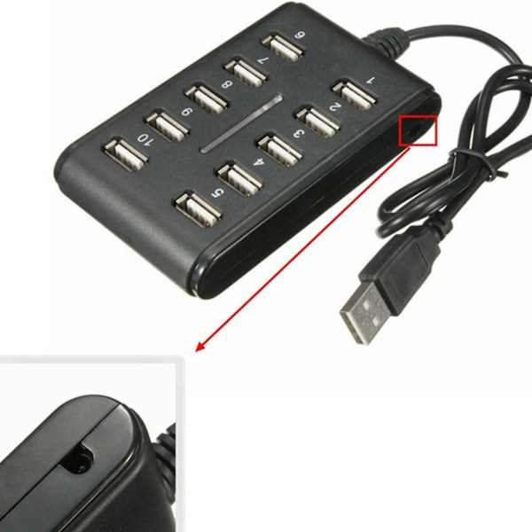 10 Port Hub USB 2.0 Höghastighetsadapter Förlängningskabel Plug and Play PC Laptop