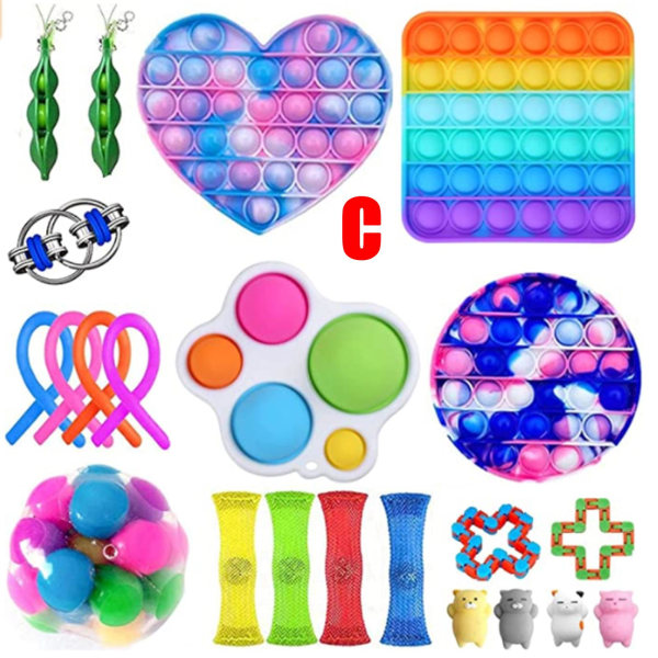 Sensorisk Fidget Leksak Set Fidget Leksakspaket Tryck Bubbla Pop Fidget Leksak För Personer Med Särskilda Behov Stress C