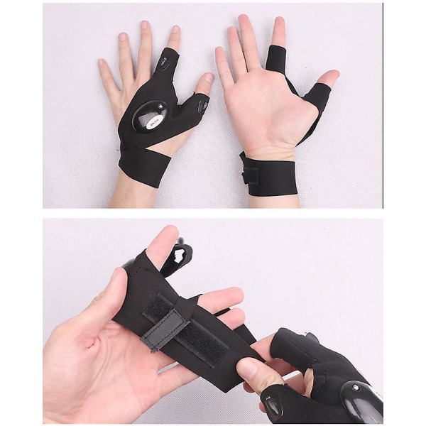 Fingerlösa Handskar LED Ficklampa Utomhusverktyg Right Hand