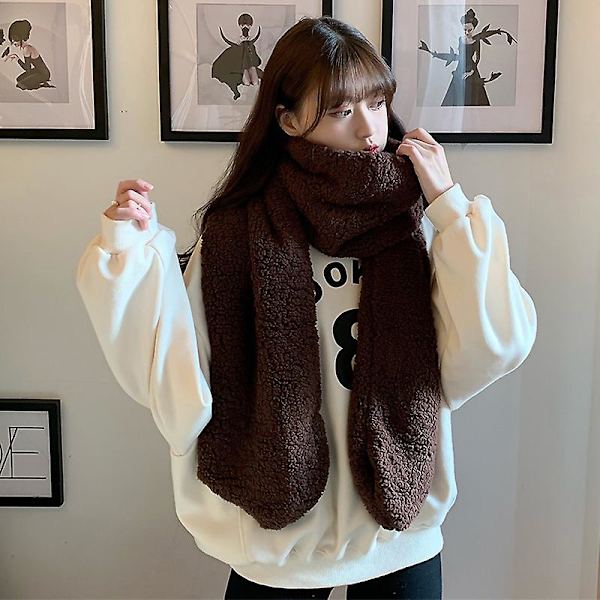 Damscarf Dubbelsidig Enfärgad Mjuk Fleece Sjal Mode Värmande Halsduk För Höst Vinter Ny Coffee