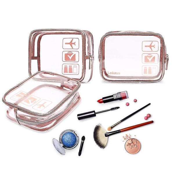 Kosmetikväska 3-delat Transparent Resekosmetikväska Set Transparent Pvc kosmetikväska, Svart pink