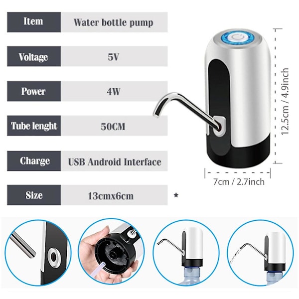 USB-laddning Automatisk Elektrisk Vattendispenser Dryckespump Vattenflaskpump för Dunkar Mini Portabel Dispenser Black