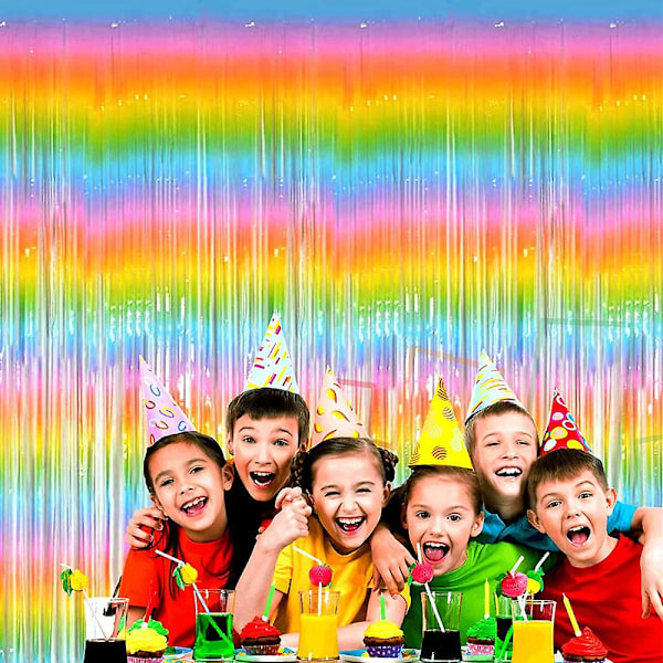 4-Pakning Macaron Regnbue Folie Frynsegardin Bakgrunn, 1m x 2m Folie Frynse Foto Bakgrunn Gardin For Bursdag, Gradueringsfest Dekorasjoner Rekvisita Rainbow Gradient