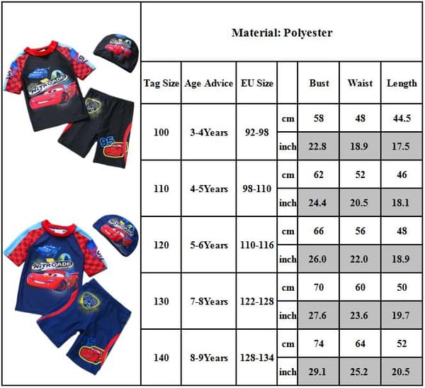 [LCS] Guttebadeklær med badehette - Trykte sommerstrandshorts for barn - 3-delt badeklær for gutter - Surfing Blå 130cm Blue