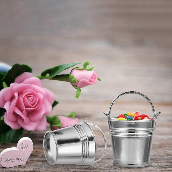 10-pakning mini dekorative bøtter med håndtak for håndverk og oppbevaring Silver 8x5.5cm
