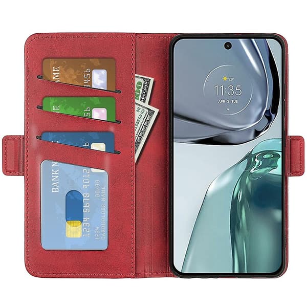 [LCS] Dubbelsidigt magnetiskt läderfodral för Motorola G62 5G Red