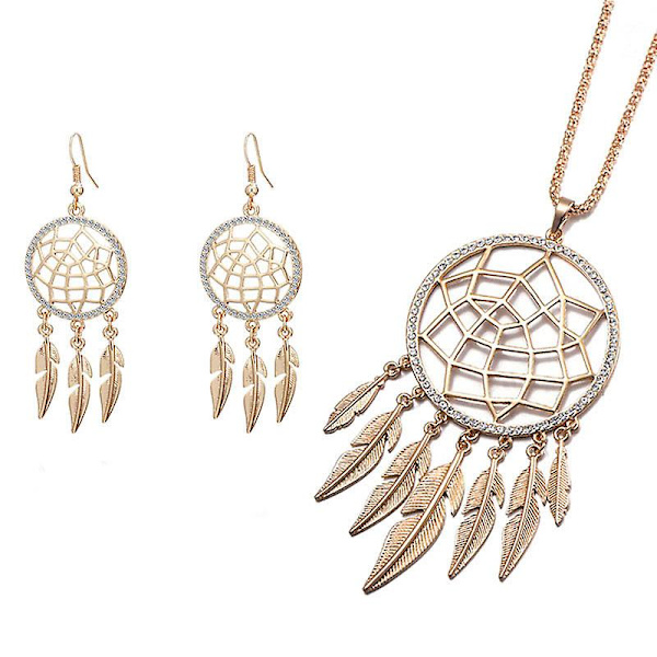 Pitkä Tupsu Lehti Sulka Kaulakoru Korvakoru Ontto Korut Unisieppari Riipus Kaulakoru Naisille Rose Gold Necklace