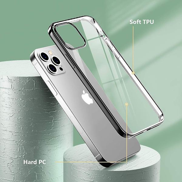 Kirkas suojakuori yhteensopiva iPhone 12 -kuoren/yhteensopiva iPhone 12 Pro -kuoren kanssa Metal Black