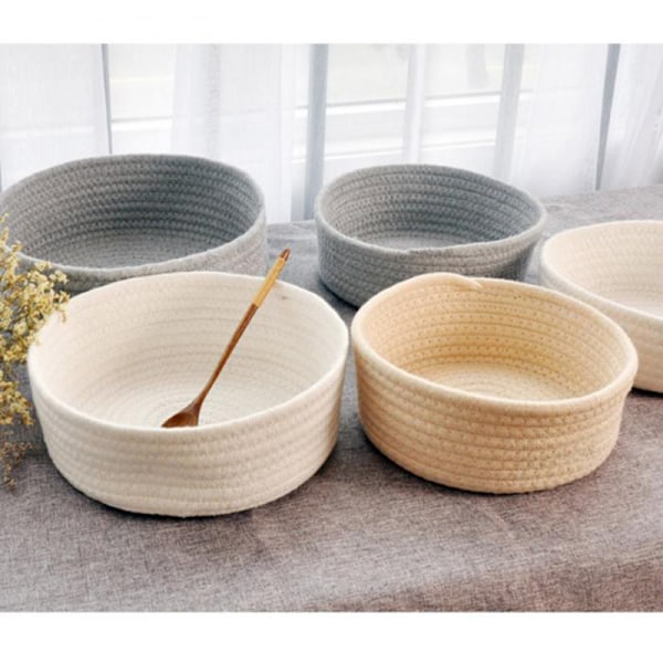 Vevd Oppbevaringskurv Elliptisk Bomullsrepskurv Organizer for Hjemmekontor Småting 3 Størrelser Maskinvaskbar Beige Small Beige