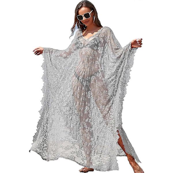 [LCS] Strandovertrekk Boho blondekimono Plus Size Bikini Robe Badedrakt for kvinner Solid-MXBC Gray