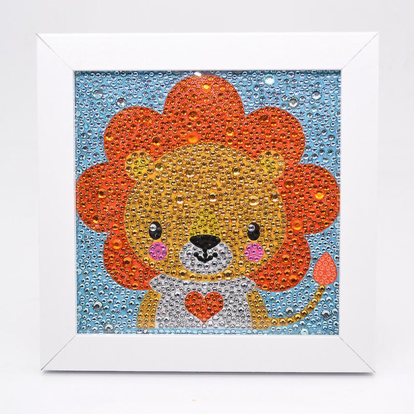 Små och lätta DIY 5d diamond painting med ram för nybörjarenhörning Little Lion