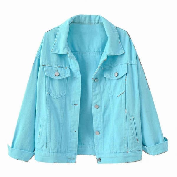 Langærmede denimjakker til kvinder - Stilfuldt overtøj til forårs- og efterårsvejr Sky Blue XL