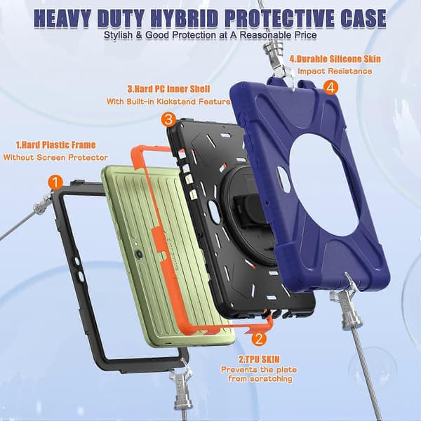 Til Samsung Galaxy Tab Active5 Pro Etui Roterende Støtteben PC+Silikone Håndrem Tablet Cover Multicolor Navy Blue