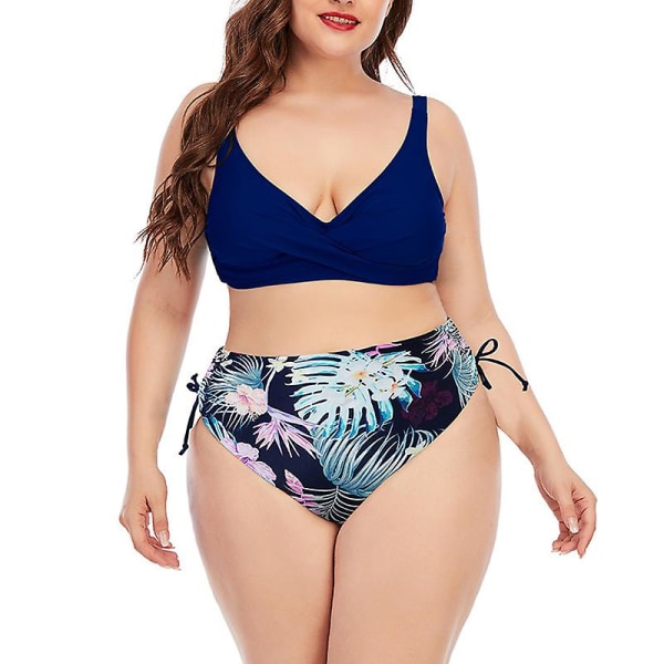 Damoversize bikini 2-delad högskuret printed badkläder Justerbar axelrem Baddräkt för Black 2XL