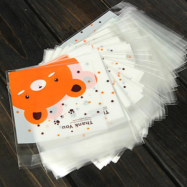 100 st Björn Pic. Självhäftande Kakor Godis Paket Presentpåsar Cellofan Bröllop Födelsedag