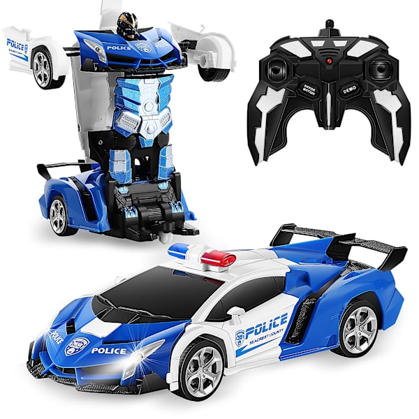 Fjärrstyrd Bil, Transformerande Robot RC Bilar för Barnleksaker, 2.4ghz 1:18 Skala Racerbil Med Enknapps Deformation, 360-gradersdrift Blue White
