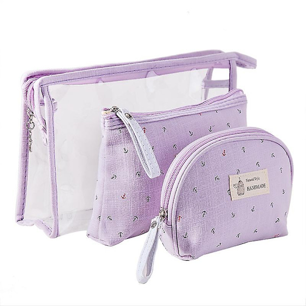 Set med 3 Vattentäta Toalettväskor för Resor Purple
