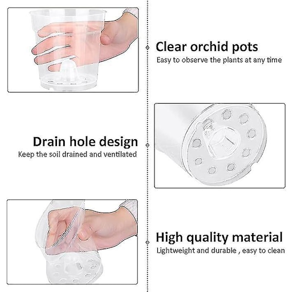 10 stk. transparente plastik urtepotter, små plastikpotter til orkideer, potter til orkideer, have, altan osv.