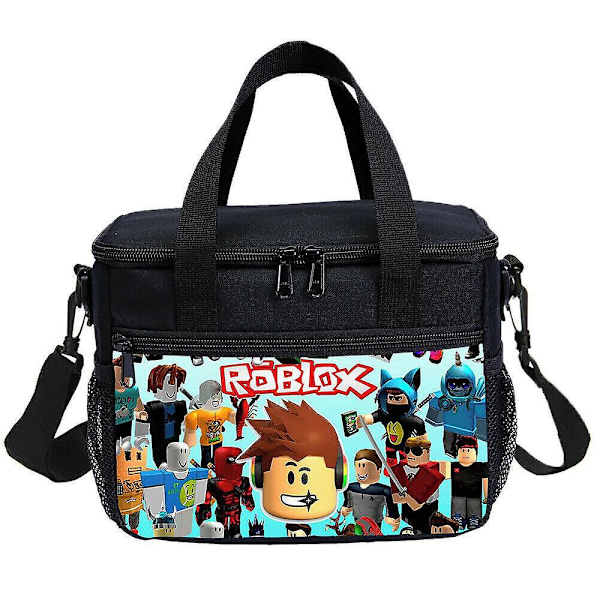 (Blå Roblox Game Kid Ryggsäck + Isolerad Lunchväska + Case) 3 Styck Roblox Ryggsäck Lunchväska