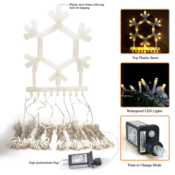 Juldekorationer Snowflake String Lights, Led Christmas Lights Fairy Twinkle Lights för utomhussemester Warm light UK Plug