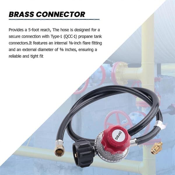 [LCS] 5FT högtryckspropanregulatorslang, 0-20PSI justerbar propantankregulator, QCC1 & 3/8 tum Fe Black