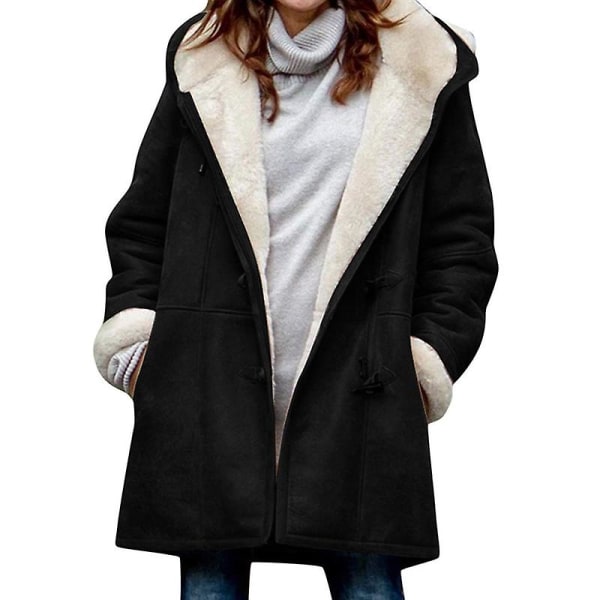 Plus size damkappa fleece huva kofta Casual långärmad värmande ytterkläder för höstvinter Black 5XL