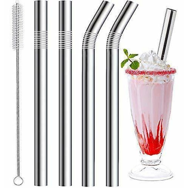 0.4'' Ekstra Bredt Gjenbrukbart 5 Deler Sett 4 stk. Smoothie-sugerør i Rustfritt Stål