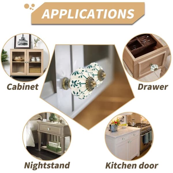 [LCS]12-pack Ivory and Green Ceramic Knobs - Retro Pumpkin Shaped Drawer Pulls for Cabinets and Dressers - FX-