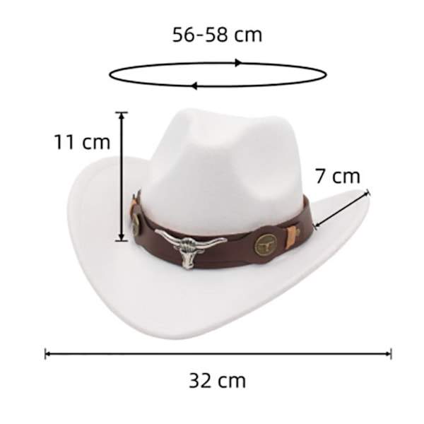 Cowboyhat til børn i filt, etnisk stil med ko-hoved tilbehør, blød jazz fedora hat med ko-rem, krøllede vinger, cowboyhat 8 No, 8