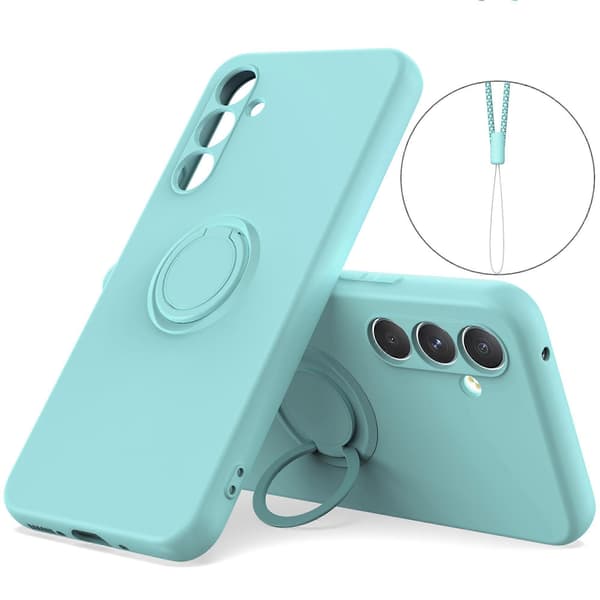 Til Samsung Galaxy A17 5G silikondeksel med stroppringstativ telefondeksel himmelblå