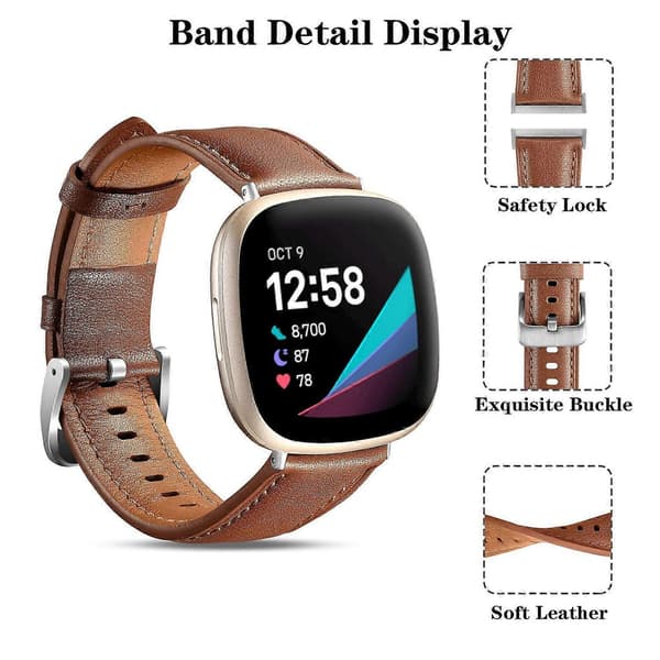 Til Fitbit Versa 4/Fitbit Sense 2 Urrem Ægte Koskind Læder Armbånd Multicolor Style F