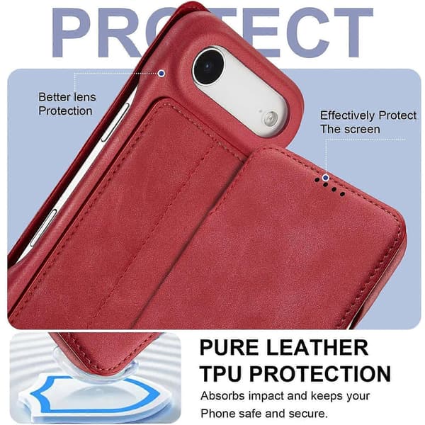 [LCS]LC.IMEEKE Til iPhone 17 Air Etui Kortholder Stativ Læder Telefoncover - Multicolor Red