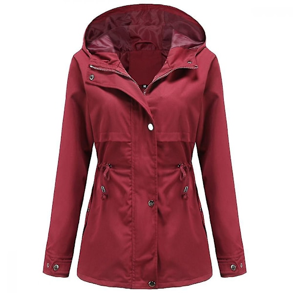 Dame Safari Militærjakke med Lynlås og Hætte med Snøre Wine Red M