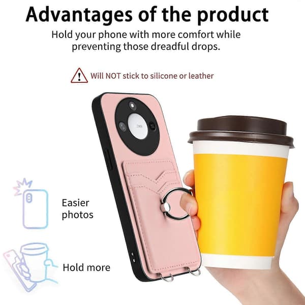 [LCS]R20 Ring Card Holder Phone Case Pink For Honor X60 / X9c Smart