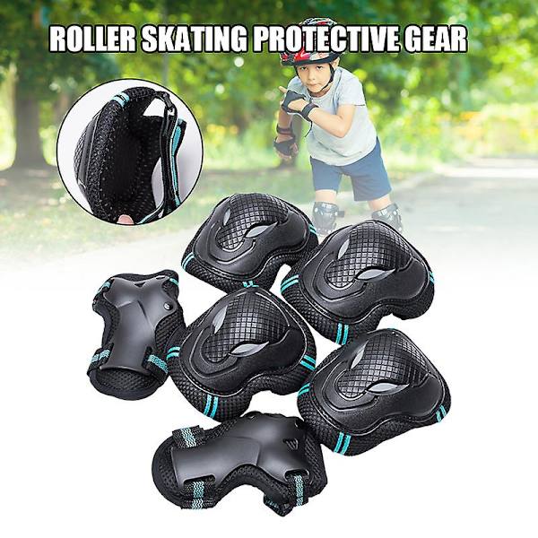 6 st/set Knäskydd Armbågsskydd Handledsskydd Skyddsutrustning Set för tonåringar och vuxna för rullskridskoåkning Blue Black M