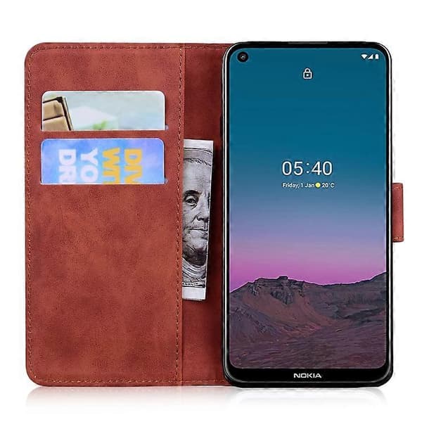 Læderetui med vandret flip og tigerprægning til Nokia 5.4 Brown
