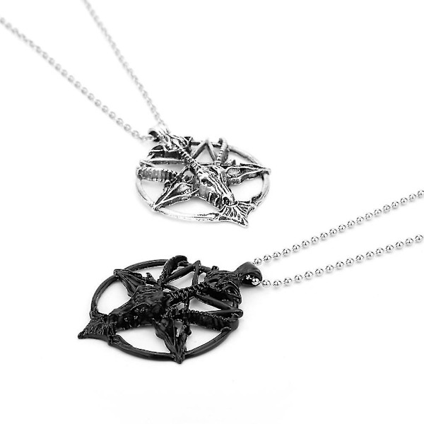2 st Satanism Stjärna Get Huvud Dödskalle Halsband Djävul Pan Gud Rund