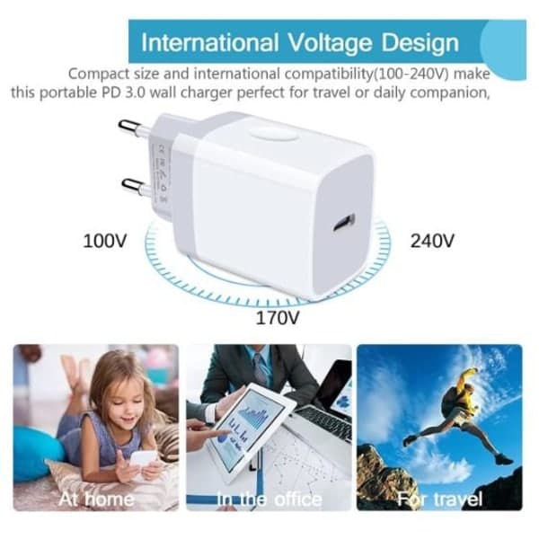 [LCS] iPhone hurtiglader USB-C strømadapter 20W + 2m kabel hvit (1 lader og 1 2m ladekabel) (1st Laddare & 1st 2m laddkabel)