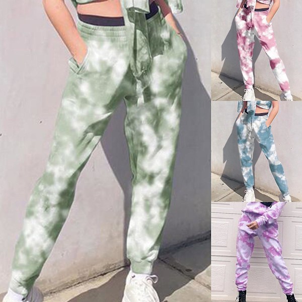 Dam Tie Dye Mjukisbyxor Casual Hög Midja Byxor Med Elastiskt Band Baggy Streetwear Black XXXL