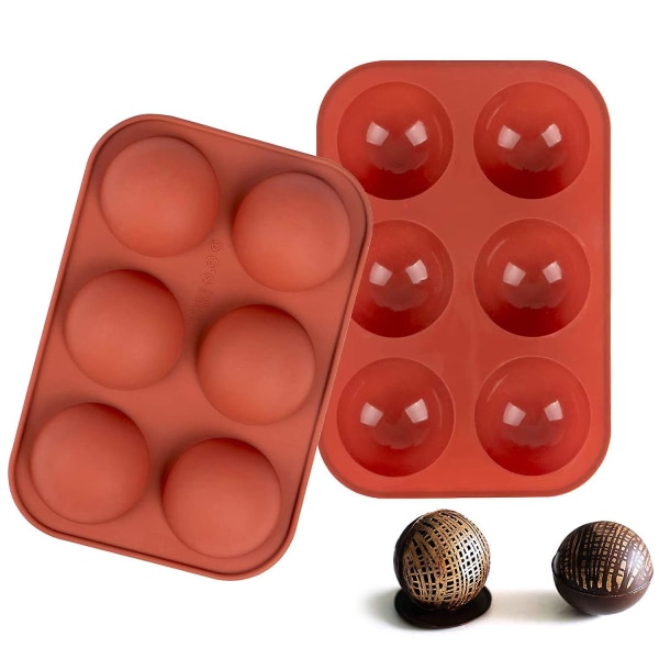 2 stk. Halvkugle Chokoladeforme 6 Hulrum Silikoneforme Til Fremstilling af Chokoladebomber Bagning Dome Kage Gelé Mousse