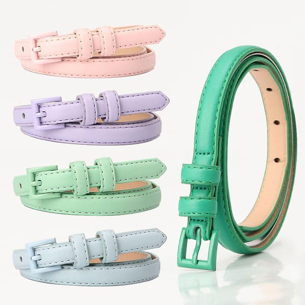 [LCS] Dam Tunna Byxor Bälte Enfärgad Konstläder Midjeband Justerbar Längd Multi Hål Design Jeansbälte Camel