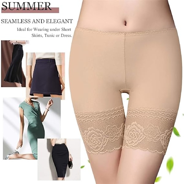 Sikkerhetsshorts for kvinner med blondekant, elastisk sykkelshorts, lange shorts, anti-gnagsår truser, korte leggings, boxershorts (3-pakning)