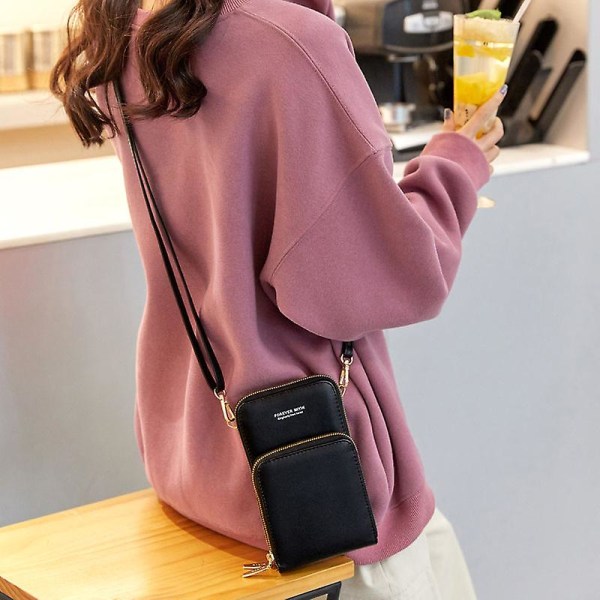 Ny Version Mobiltelefonväska med Axelrem, Klar Fönster Touch Screen Väska, Crossbody Axelväska