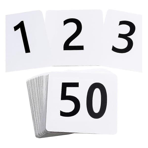 50 stk. bordnumre 1-50, 9,4x10,2 cm bordnumre, dobbeltsidede bordnummerkort - til bryllupsreception restaurant White