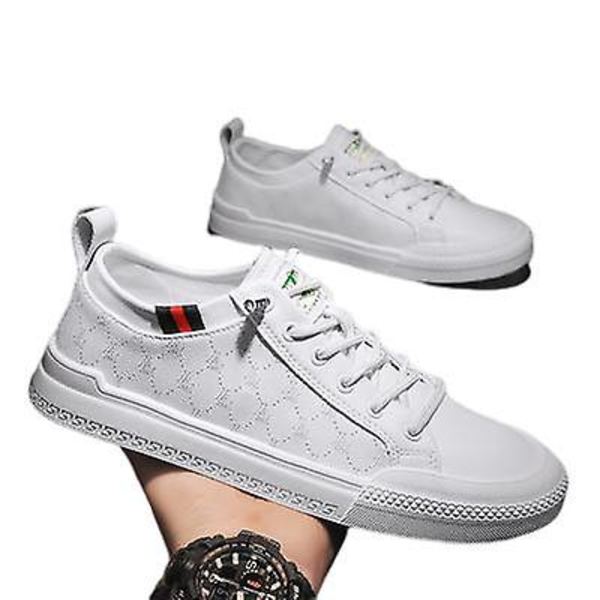 Åndbare Tynde Læder Allround Trend Sneakers Til Mænd White 43