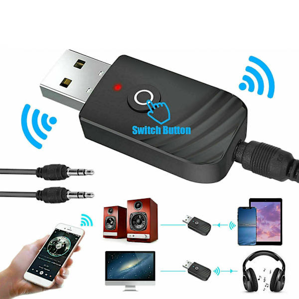 In1 Bluetooth USB-sender Mottaker Trådløs Lyd 3,5 mm Adapter PC TV MP3