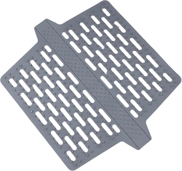 [LCS] Silicone Sink Mat for Double Sink, Heat-Resistant Kitchen Divider Protector with Non-Slip Grip, Grey