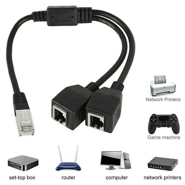 1 Han Til 2 Hun RJ45 Ethernet Netværk LAN Forlænger Splitter