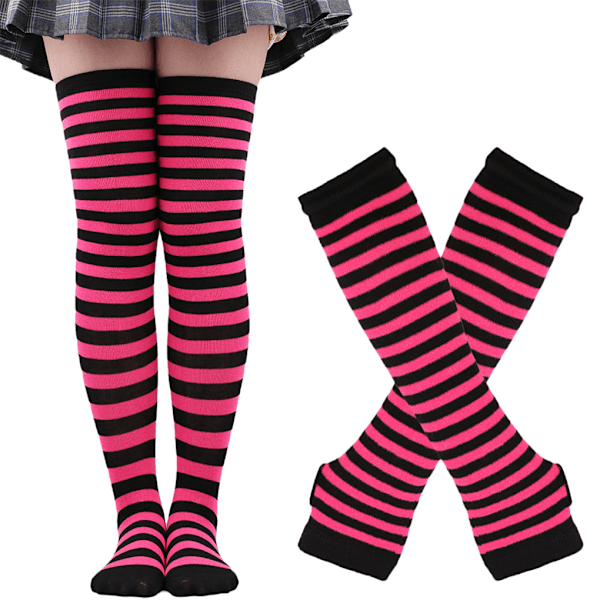 1/2/3/5 Knæhøje Strømper til Tykke Lår Lette at Bære og Fås i Rosarød og Sort 1Set rose red and black